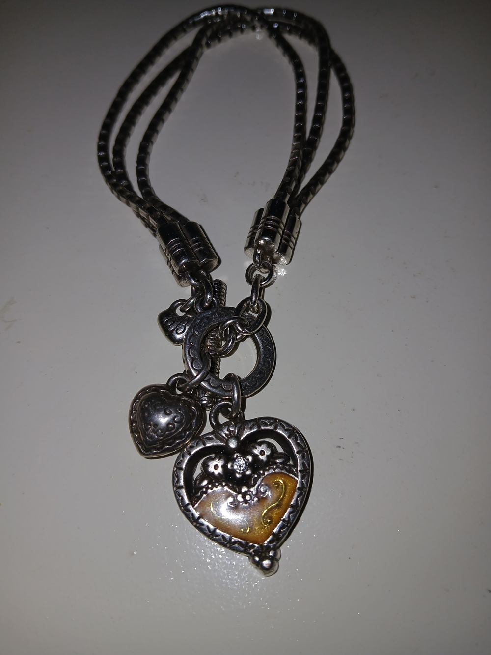 Brighton Silver Heart Charm Bracelett with Amber Enamel